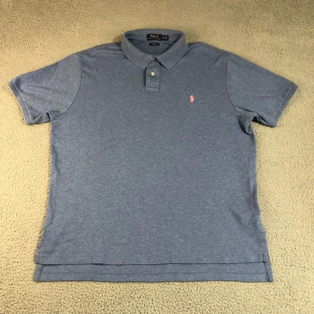 Polo Ralph Lauren Shirt Men XL Blue Pony Logo Preppy Custom Fit Dadcore Slit